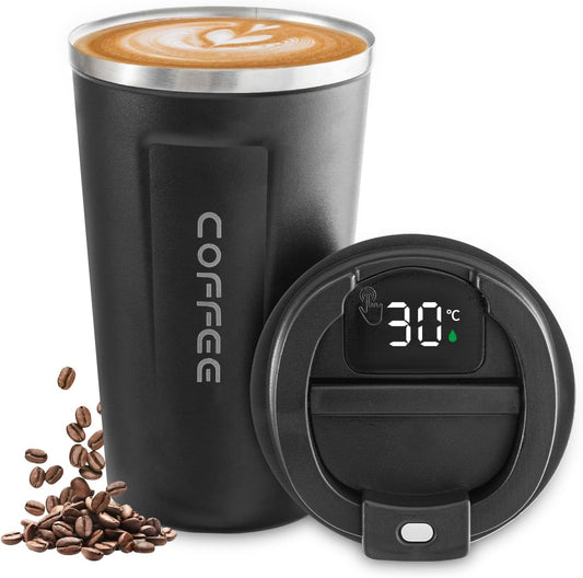 Stainless Steel Travel Coffee Mug – LED Temp Display, Leak-Proof Insulated Tumbler (Black)