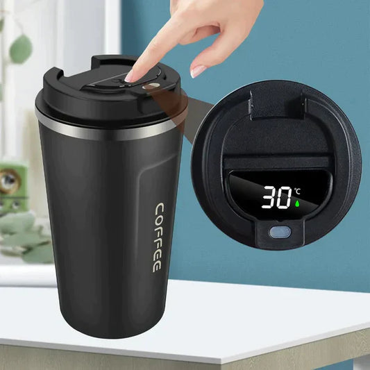 Stainless Steel Travel Coffee Mug – LED Temp Display, Leak-Proof Insulated Tumbler (Black)