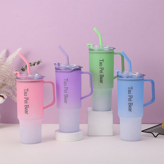 1200ml 3-in-1 Gradient Tumbler Mug – BPA-Free Plastic Iced Coffee & Water Bottle